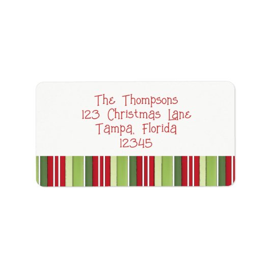 Étiquette Vacances de Noël Vert Rouge Rayé Fantaisiste Migno (Devant)