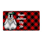 Étiquette Vacances festives mignonnes Pingouin rouge noir pl (Devant)