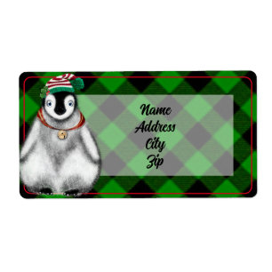 Étiquette Vacances festives mignonnes Pingouin vert noir pla