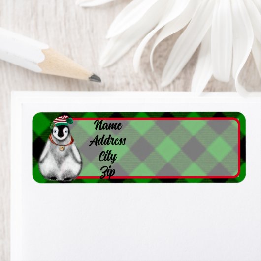 Étiquette Vacances festives mignonnes Pingouin vert noir pla (En situation)
