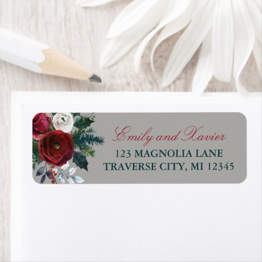 Étiquette Vacances florales hivernales Noël Adresse décembre (En situation)