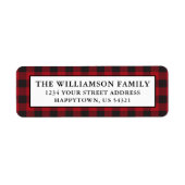 Étiquette Vacances Noël Rouge Plaid Retours Adresse Étiquett (Devant)