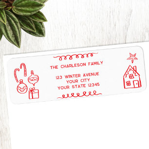 Étiquette Vacances Scribble Doodle Rouge Blanc Adresse de re