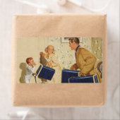 Étiquette Vacances vintage, papa, Enfants et Valises (En situation)