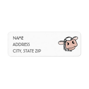 Étiquette vache de dessin animé noir blanc rose baiser gris
