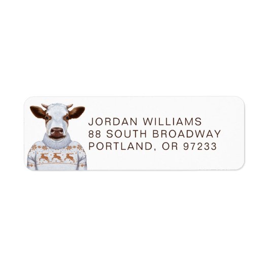 Étiquette Vache de Noël | Ajouter Votre Nom (Devant)