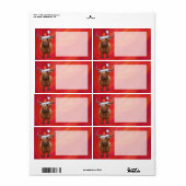 Étiquette Vache Highland à Santa Hat sur Red (Feuille entière)