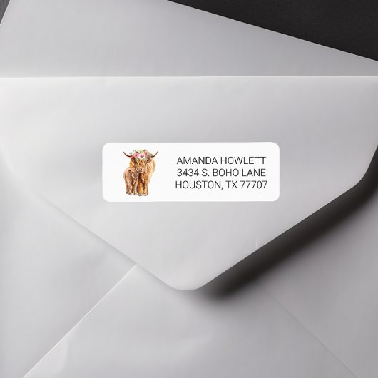 Étiquette Vache Highland avec Aquarelle bébé