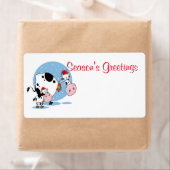 Étiquette Vaches de Noël avec chapeau de Père Noël Modèle (En situation)