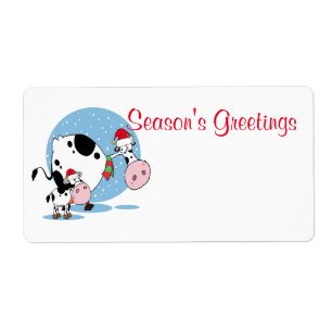 Étiquette Vaches de Noël avec chapeau de Père Noël Modèle
