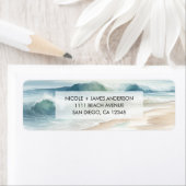Étiquette Vagues de plage à l'aquarelle Mariage de plage côt (En situation)