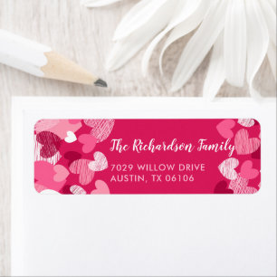Étiquette Valentine's Day Pink Hearts Custom Return Adresse
