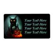 Étiquette Vampire Chat et Assistant Citrouille Halloween Sur (Devant)