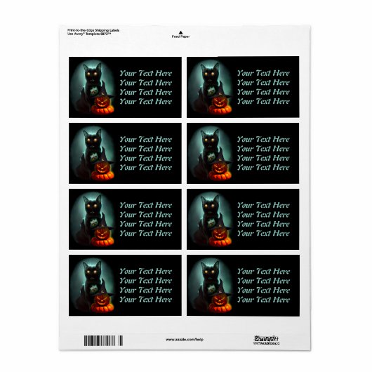 Étiquette Vampire Chat et Assistant Citrouille Halloween Sur (Feuille entière)