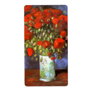 Étiquette Van Gogh : Vase avec des papillons rouges