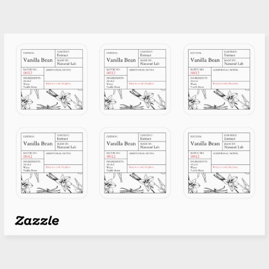 Étiquette vanille noir et blanc (Feuille)