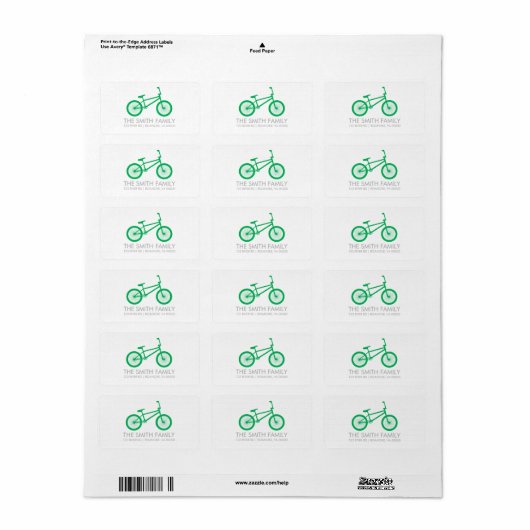 Étiquette Vélo vert mignon (Feuille entière)