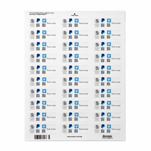 Étiquette Venmo paypal scan pour payer ajouter q r code logo (Feuille entière)