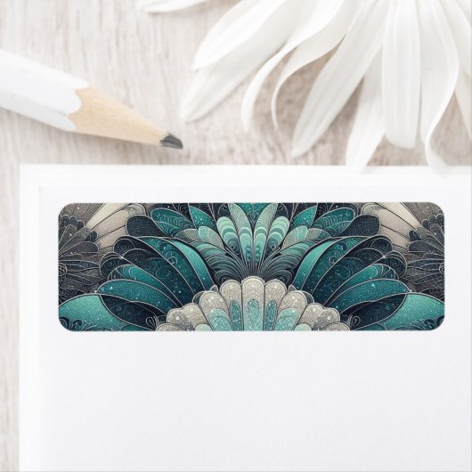 Étiquette Ventilateurs Art Nouveau bleu et argent (En situation)