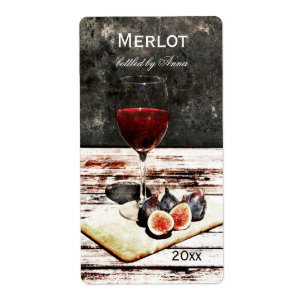 Étiquette Verre de vin rouge avec figues bouteille de vin ét