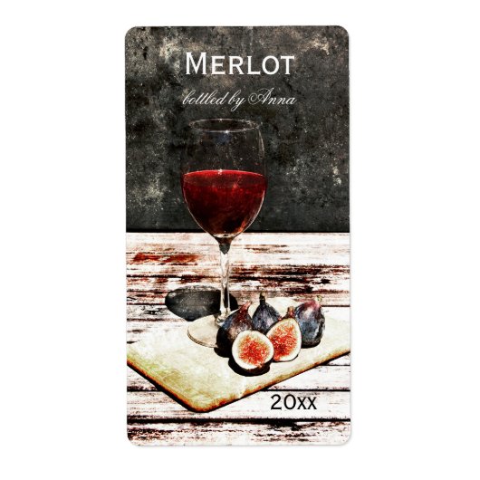 Étiquette Verre de vin rouge avec figues bouteille de vin ét (Devant)