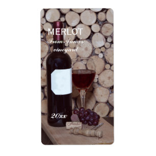 Étiquette Verre et bouteille de vin rouge