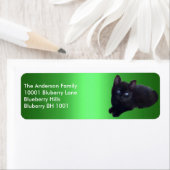 Étiquette vert Adresse de retour Chat noir (En situation)