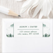 Étiquette Vert blanc Aquarelle Pine Trees Mariage forestier (En situation)