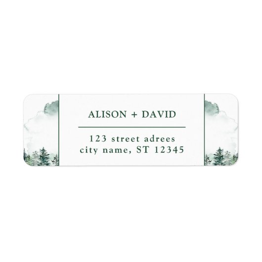Étiquette Vert blanc Aquarelle Pine Trees Mariage forestier (Devant)
