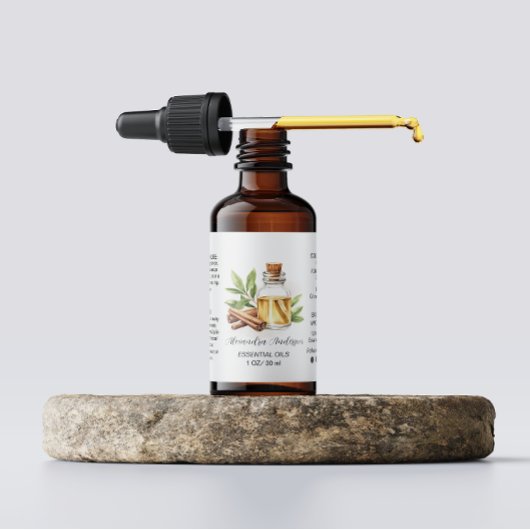 Étiquette Vert Cinnamon Huiles essentielles Aquarelle