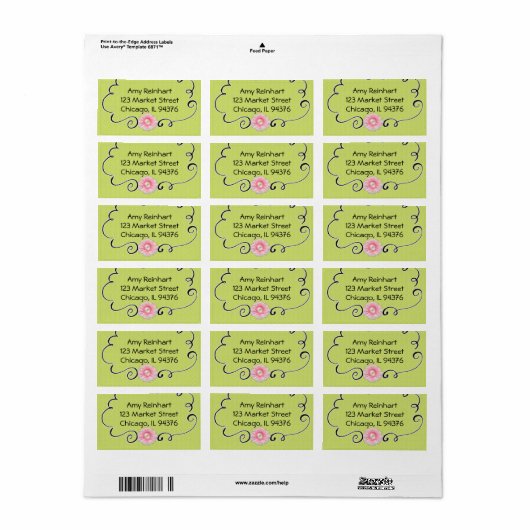 Étiquette Vert citron vert avec marguerite (Feuille entière)