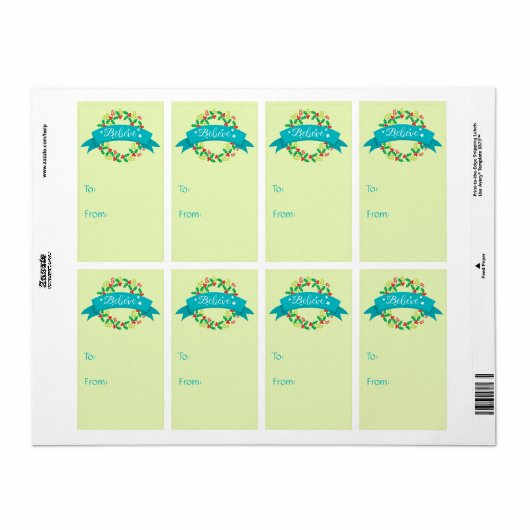 Étiquette Vert clair croire Noël (Feuille entière)