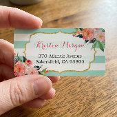 Étiquette Vert de la menthe moderne Aquarelle rose Floral