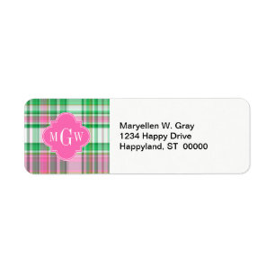 Étiquette Vert émeraude rose vif blanc Madras Prépa Monogram