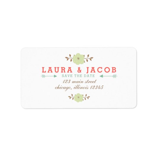 Étiquette Vert floral Enregistrer la date (Devant)