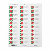 Étiquette Vert foncé et rouge Gros Pois Monogramme (Feuille entière)