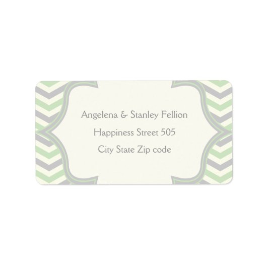 Étiquette Vert menthe moderne, gris chevron zigzag mariage (Devant)