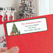 Étiquette Vert moderne En vichy Arbre de Noël Nom