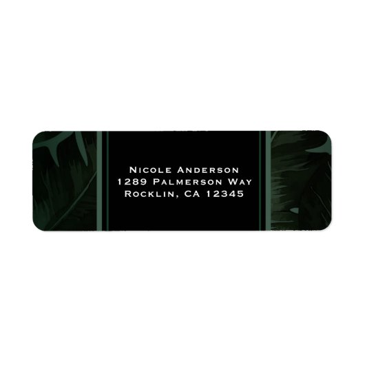Étiquette Vert & Noir Chic Feuille Mariage Tropical (Devant)