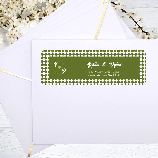 Étiquette Vert olive rétro monogramme initiale adresse de ma