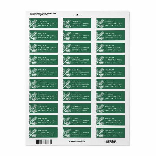 Étiquette Vert pin à feuillage persistant | Adresse de retou (Feuille entière)