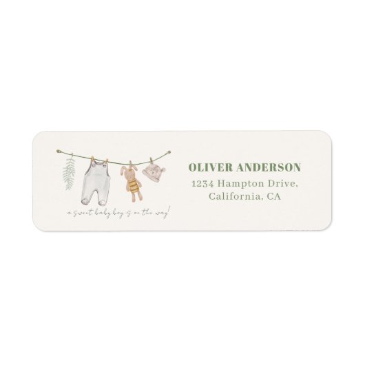 Étiquette Vêtements Boho Green Sage Baby shower Adresse de r (Devant)