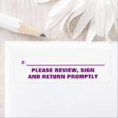 ÉTIQUETTE "VEUILLEZ CONSULTER, SIGNER ET RETOURNER RAPIDEMEN (En situation)