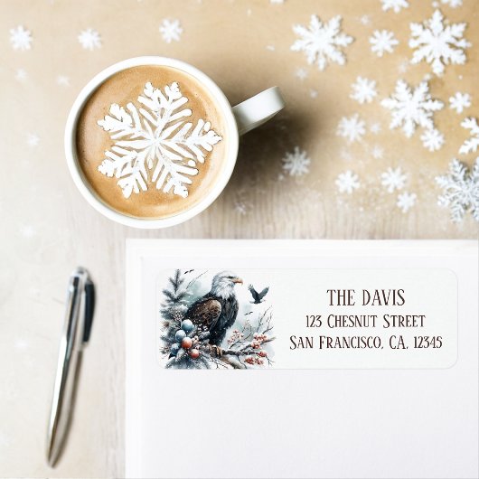 Étiquette Vibes d'hiver Aquarelle Aigle chauve Adresse de re
