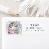 Étiquette Vibes d'hiver Aquarelle Chat Adresse de retour (En situation)