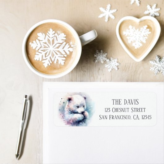 Étiquette Vibes d'hiver Aquarelle Ours polaire Adresse de re
