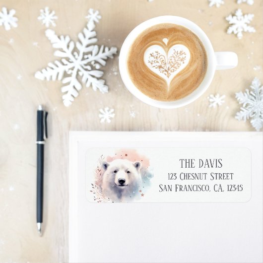 Étiquette Vibes d'hiver Aquarelle Ours polaire Adresse de re