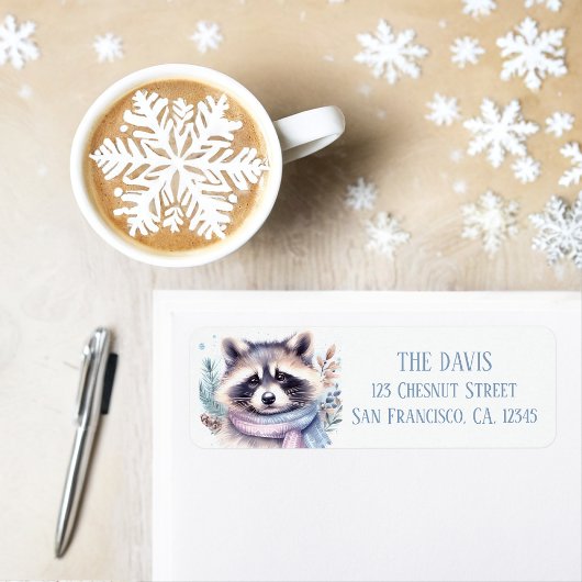 Étiquette Vibes hiver Aquarelle Raccoon Adresse de retour