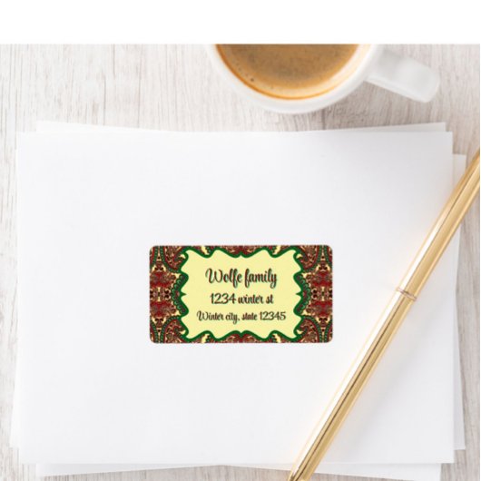 Étiquette Victorian paisley pattern elegant red green gold