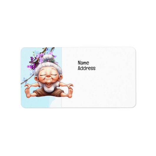 Étiquette Vielle dame Yoga avec Jaranranda Arrière - plan (Devant)